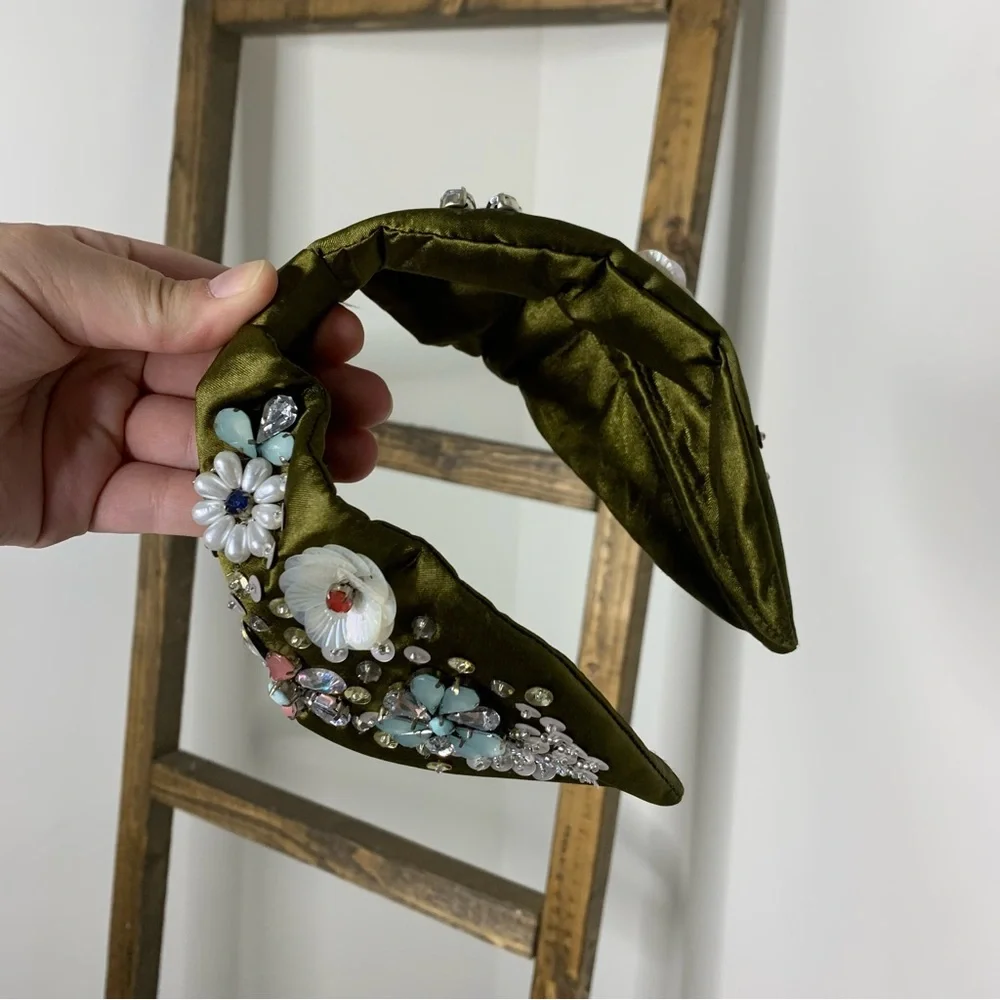 Treasure Jewels Embellished Olive Green Headband